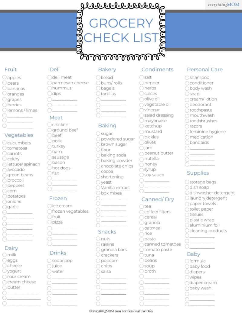 Free Grocery Checklist Printable | EverythingMom